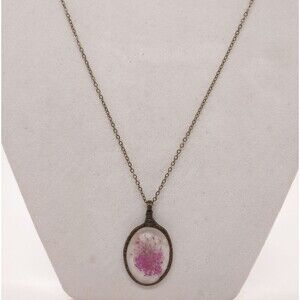 Necklace Bronze Tone w/ Pink Flowers